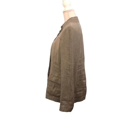 EILEEN FISHER Sz L Women's Grayish/Green 100% Linen Lightweight Button Up Jacket - Picture 3 of 5